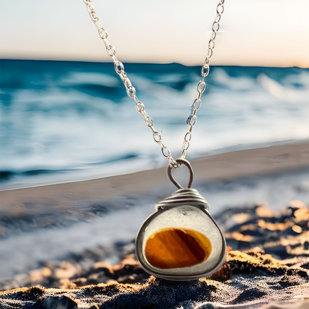 Beautiful Seaham Sea Glass Multi Tone Pendant