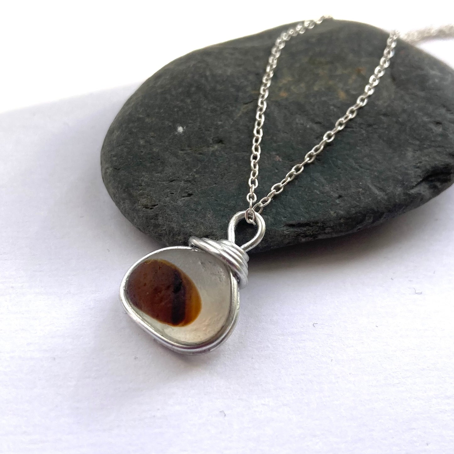 Beautiful Seaham Sea Glass Multi Tone Pendant