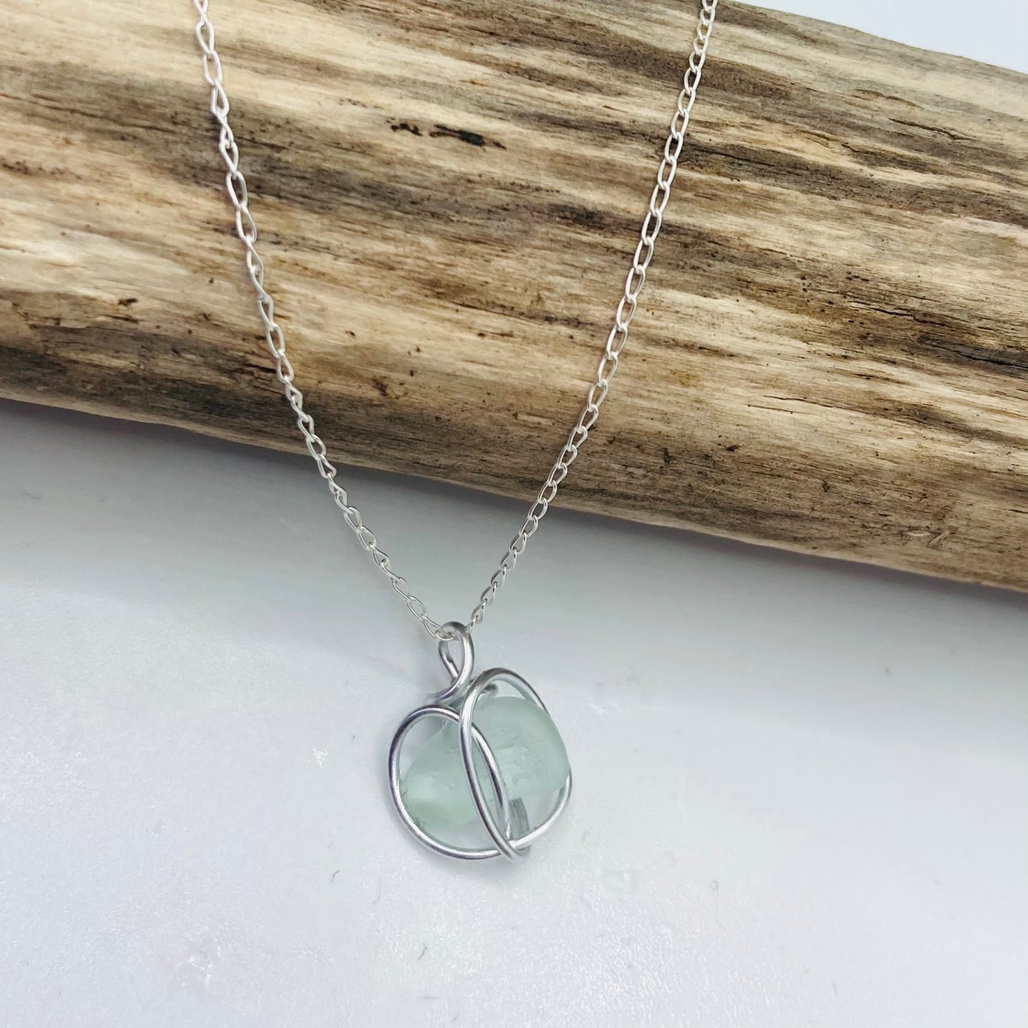 Cornish Sea Glass Seafoam Heart Pendant
