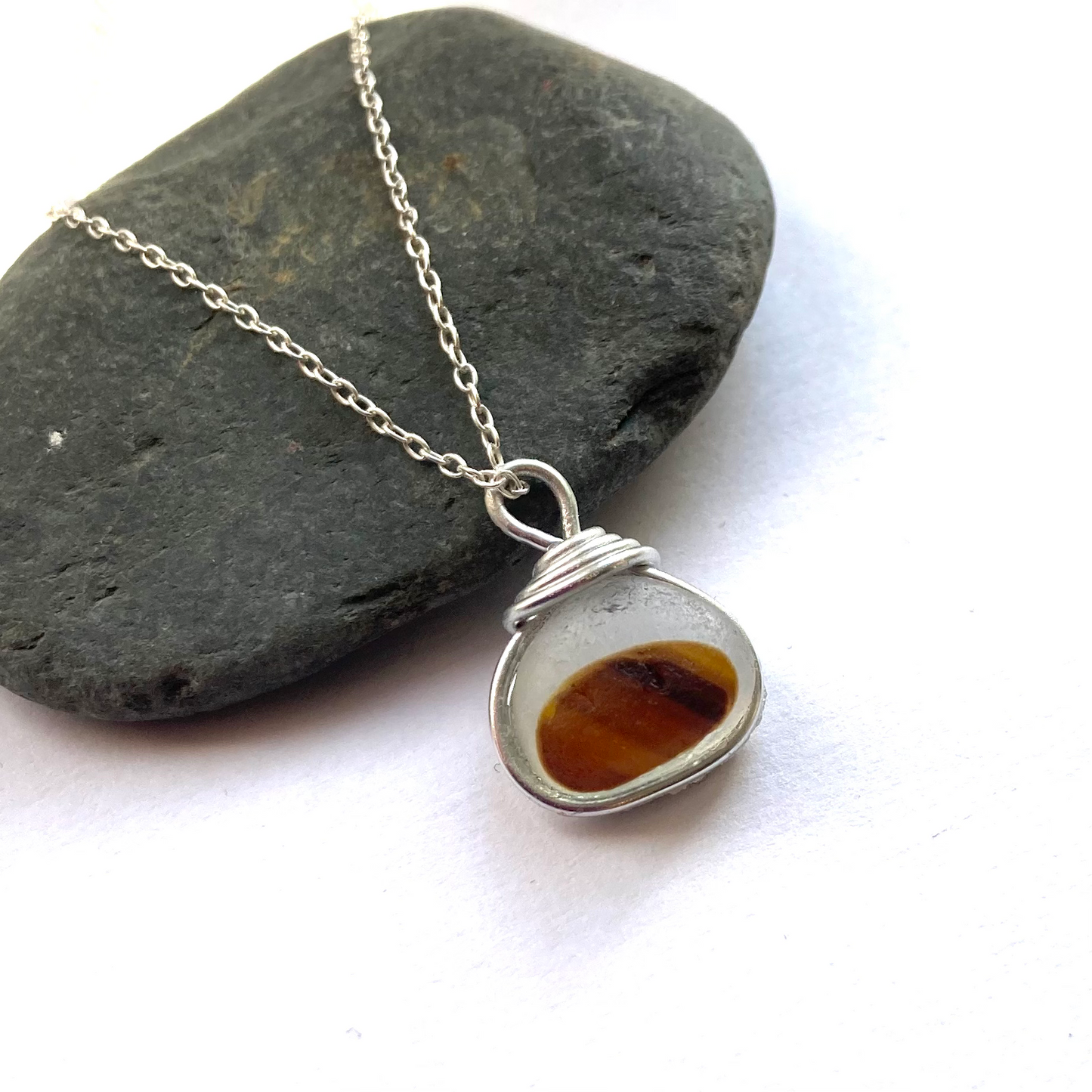 Beautiful Seaham Sea Glass Multi Tone Pendant