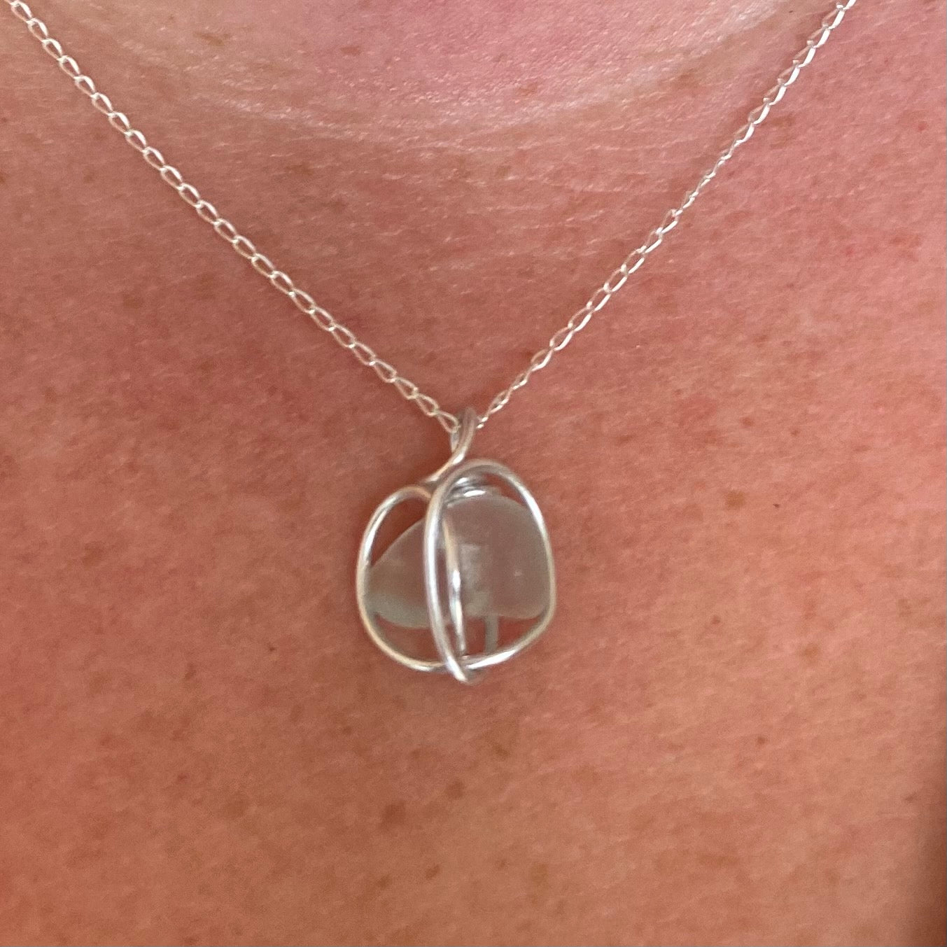 Cornish Sea Glass Seafoam Heart Pendant