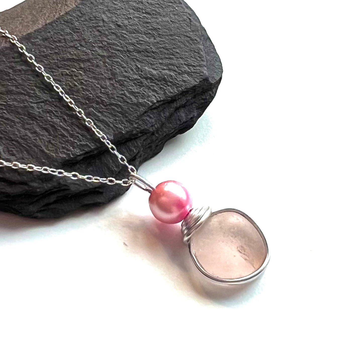Seaham Sea Glass Rare Pale Pink Pendant
