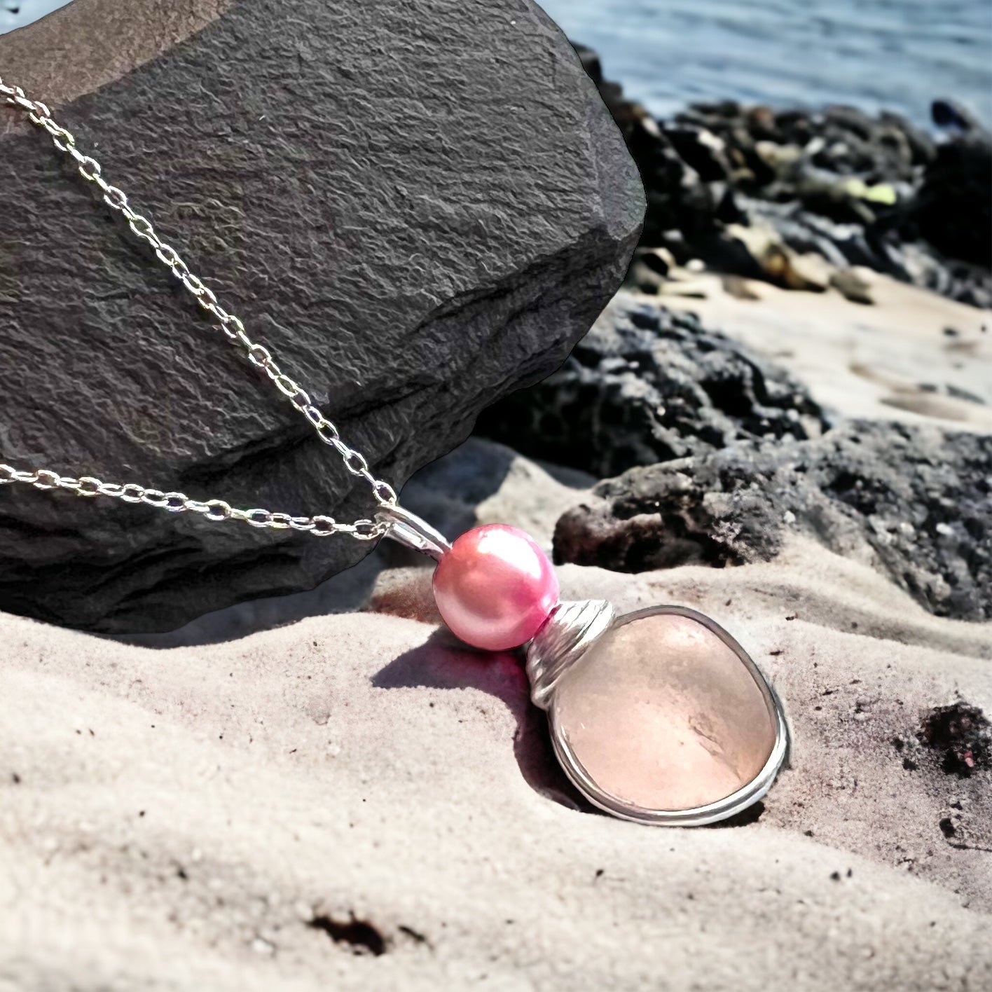 Seaham Sea Glass Rare Pale Pink Pendant