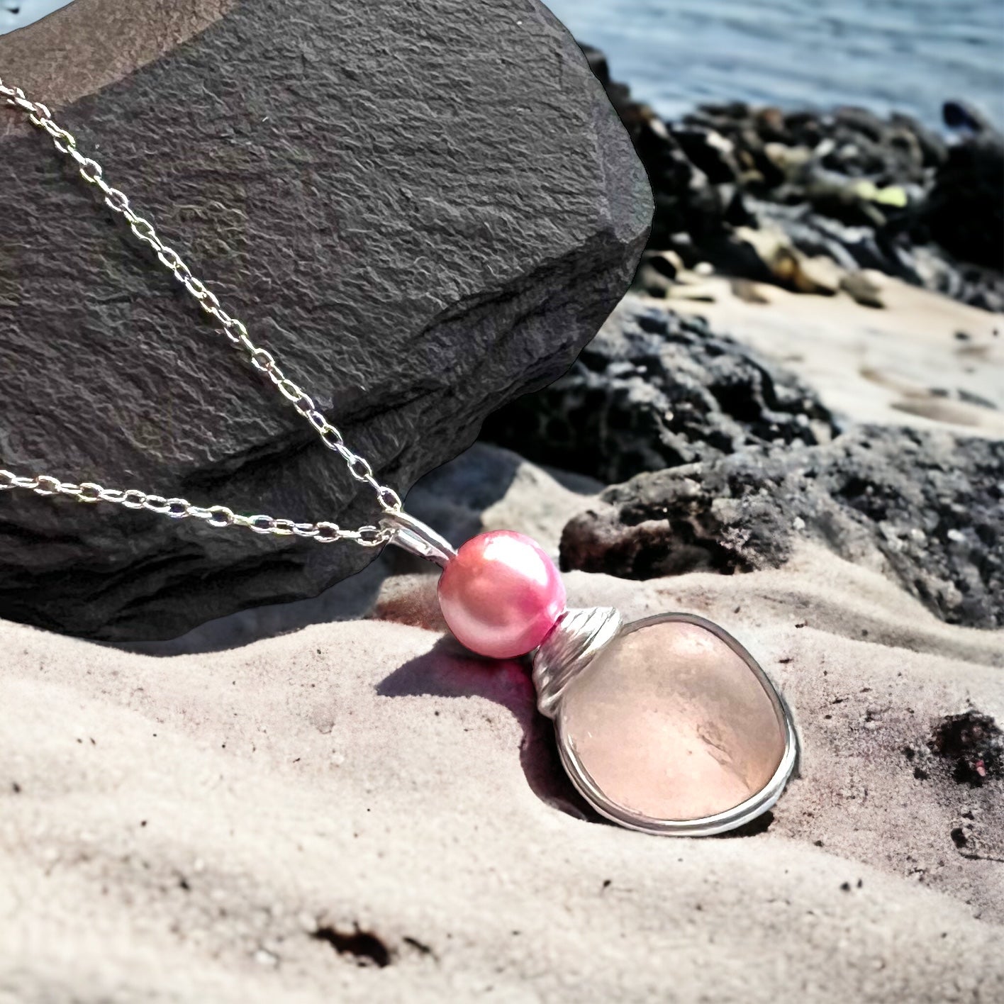 Seaham Sea Glass Rare Pale Pink Pendant