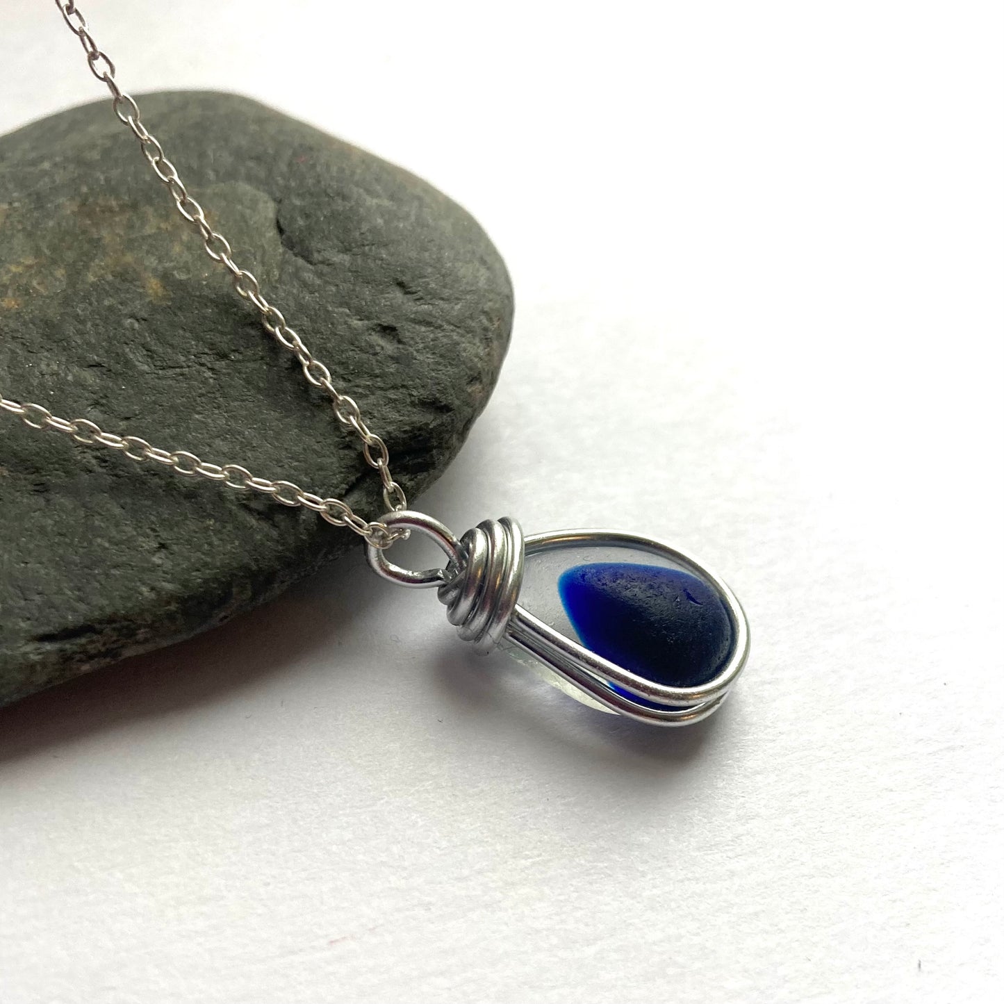 Navy and White Seaham Sea Glass Multi Pendant