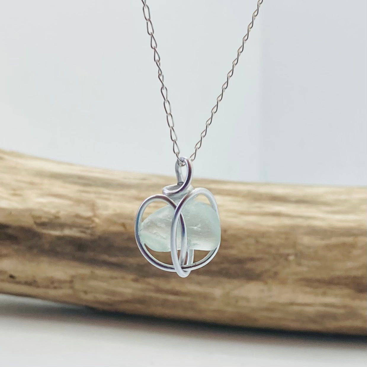 Cornish Sea Glass Seafoam Heart Pendant