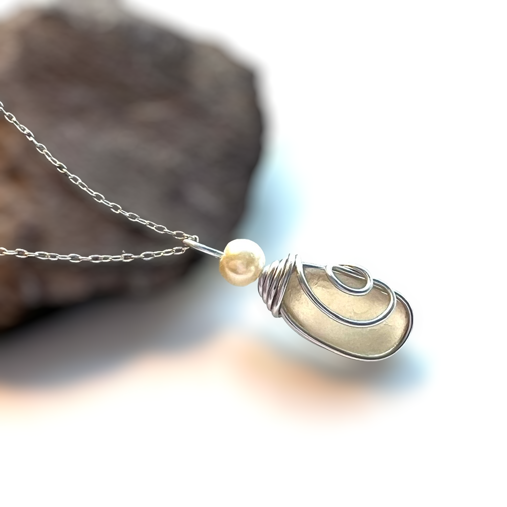 Rare Beige Seaham Sea Glass Pendant