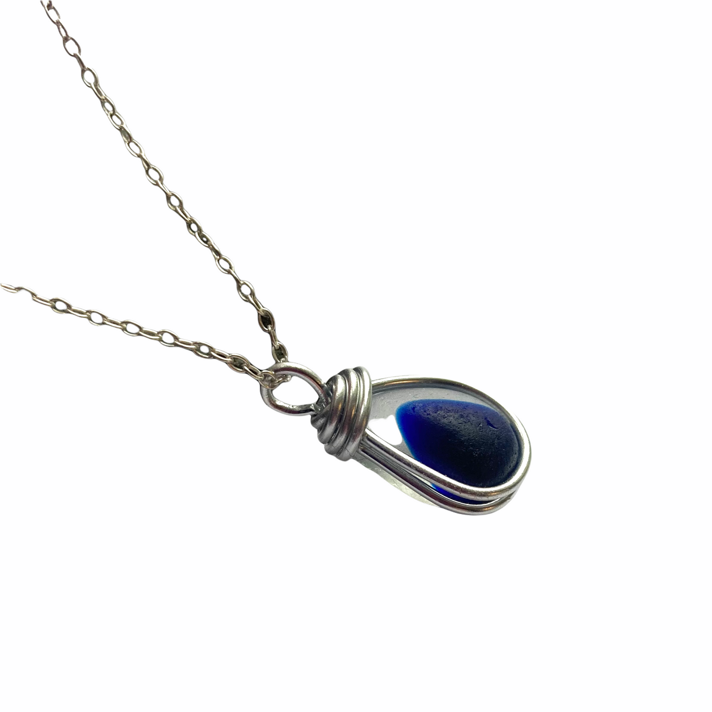 Navy and White Seaham Sea Glass Multi Pendant