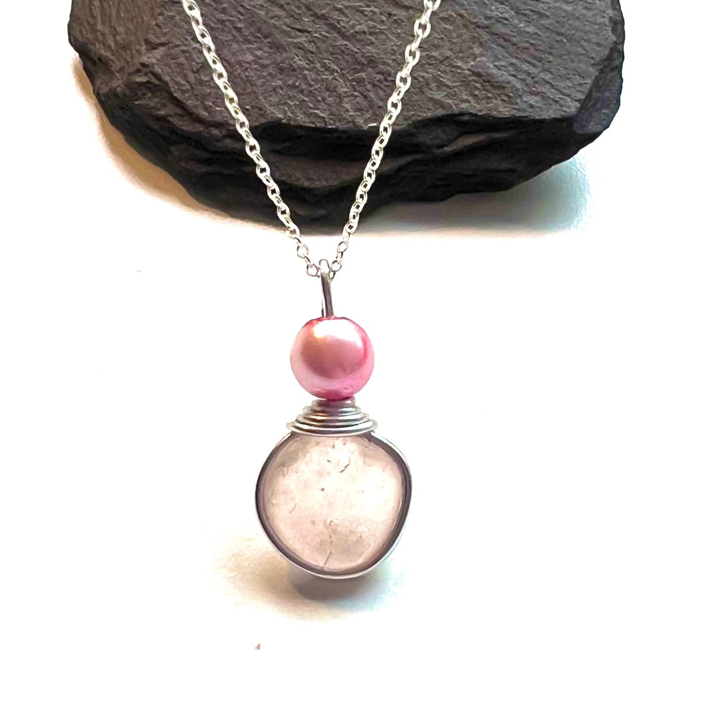 Seaham Sea Glass Rare Pale Pink Pendant