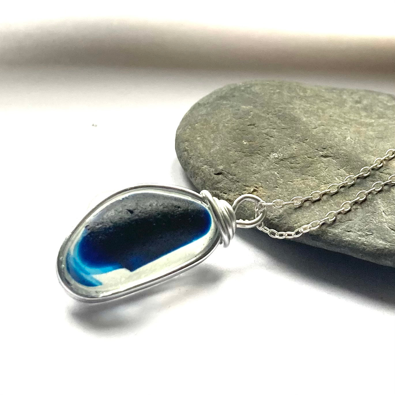 Large Seaham Sea Glass Blues Multi Pendant