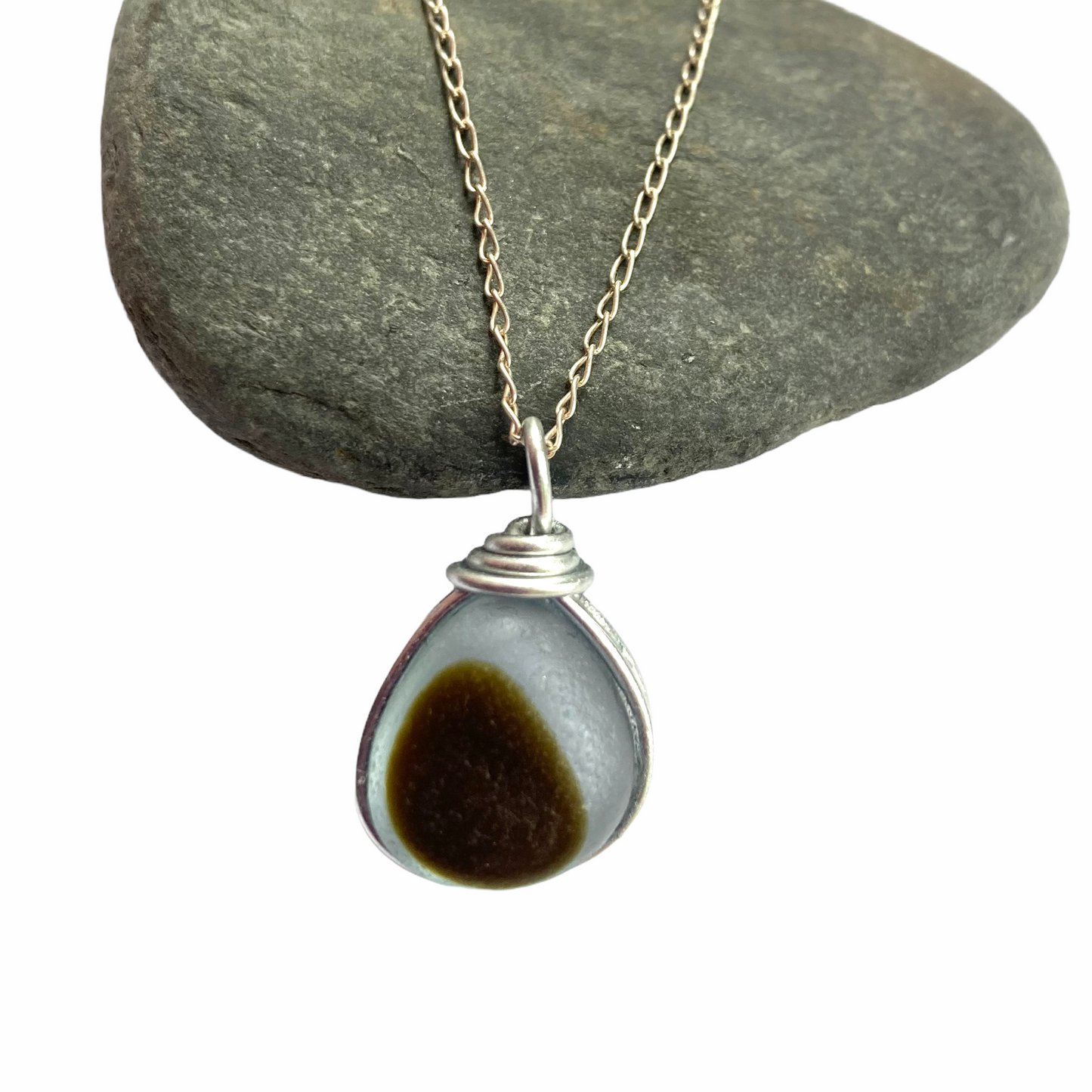 Olive and White Seaham Sea Glass Pendant