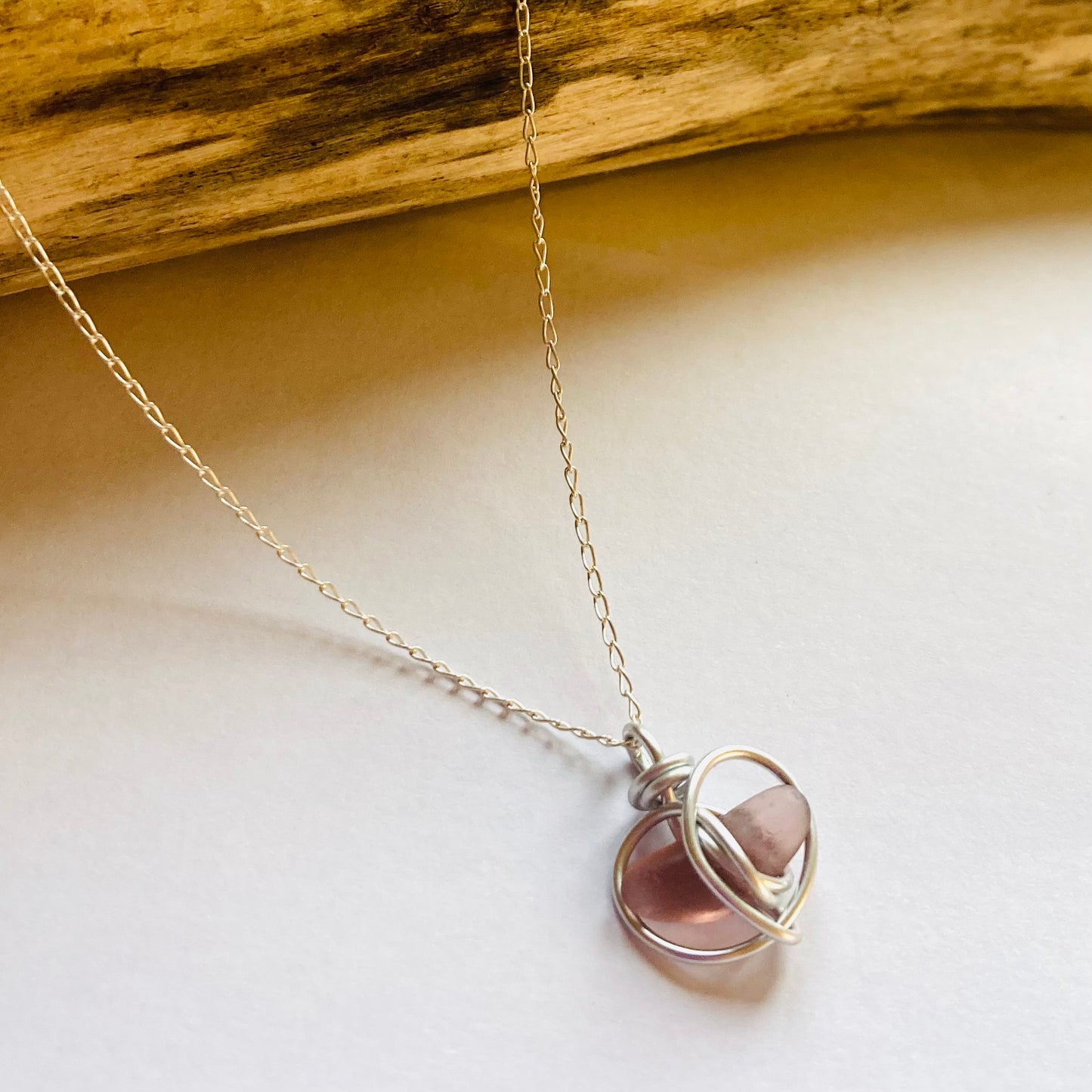 Pink Seaham Sea Glass Heart Pendant
