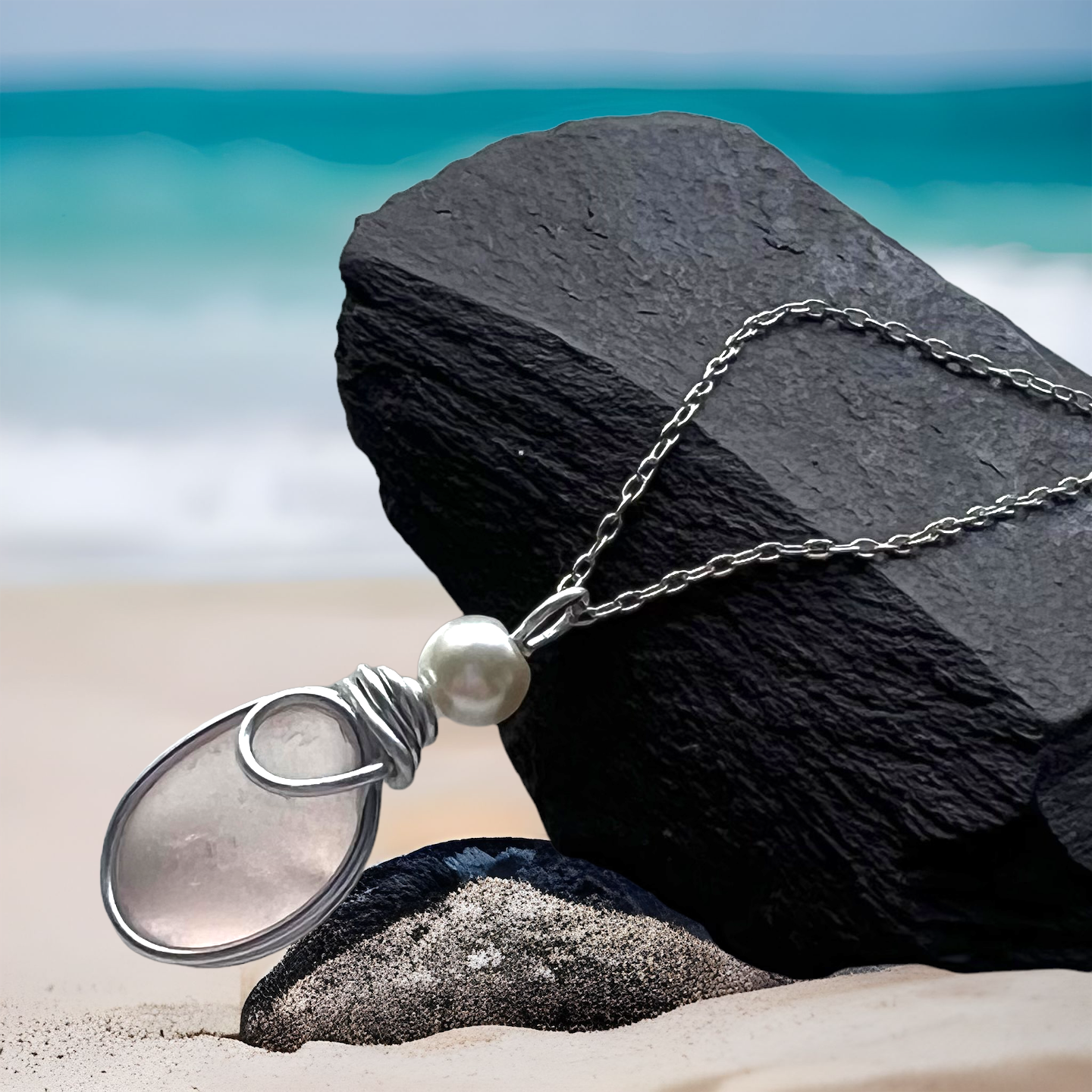 Very Pale Pink Seaham Sea Glass Pendant