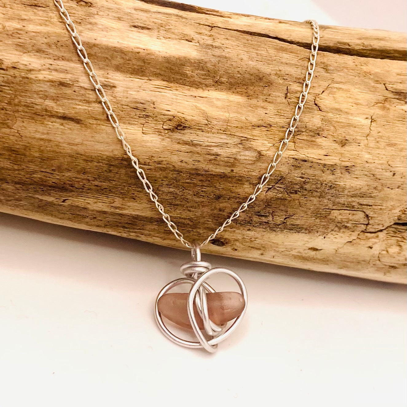 Pink Seaham Sea Glass Heart Pendant