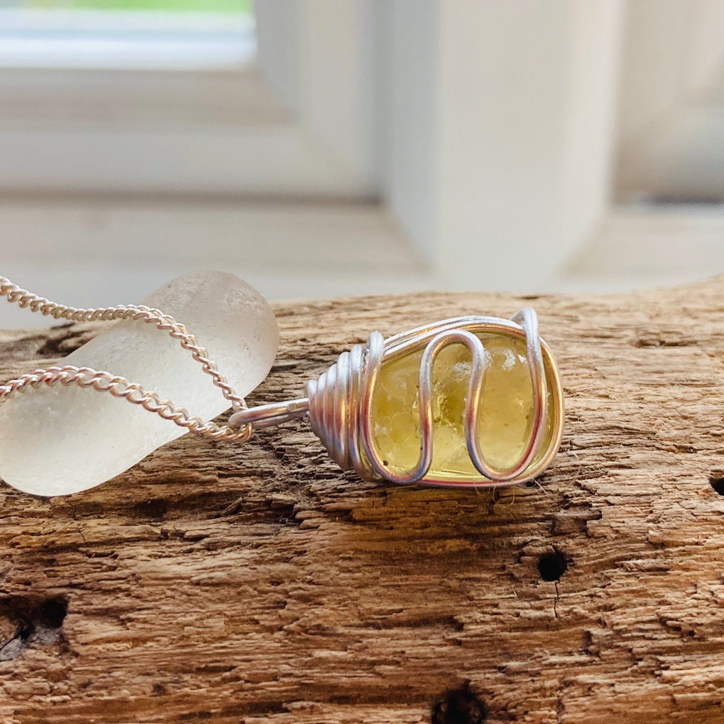 Sunny Yellow Seaham Sea Glass Waves Pendant