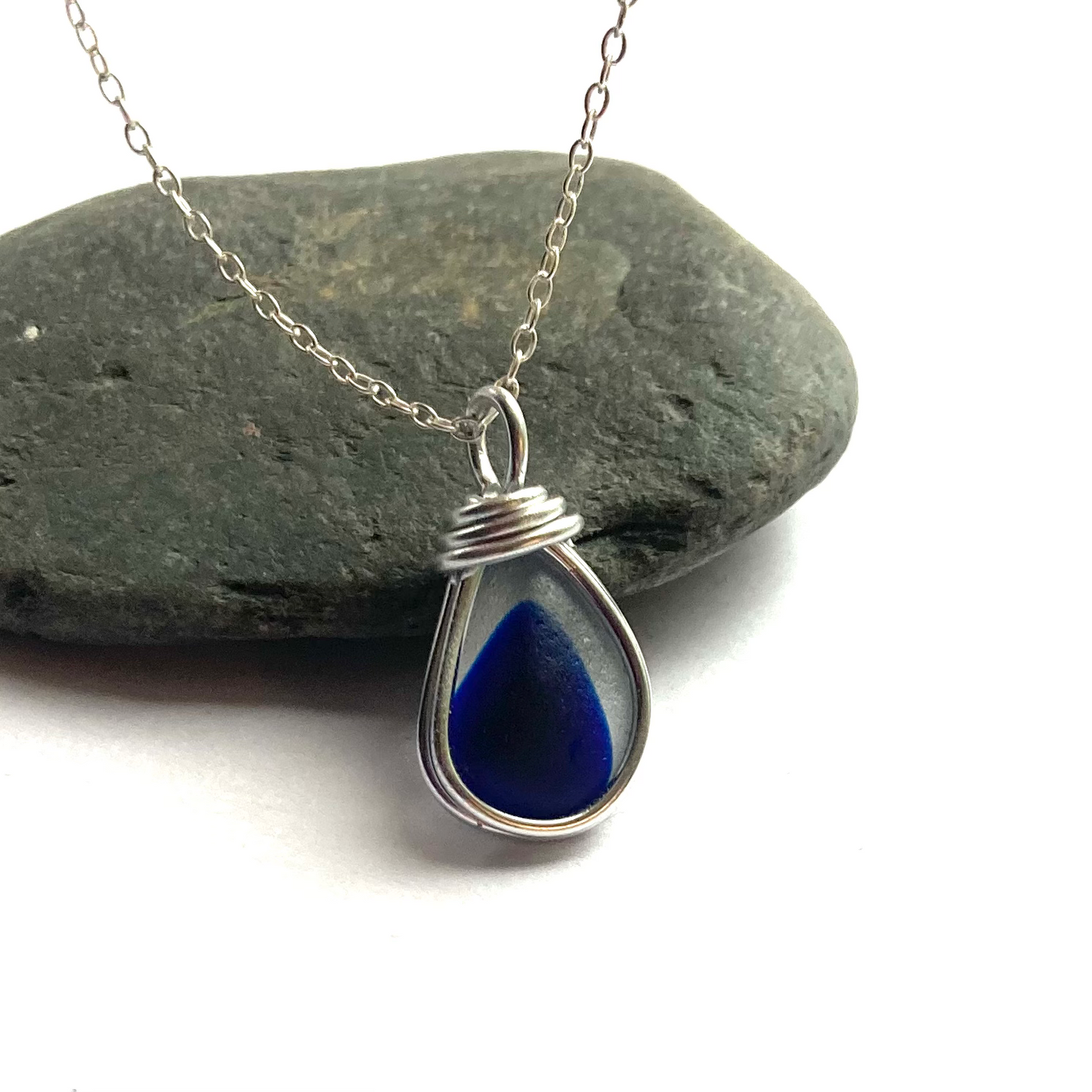 Navy and White Seaham Sea Glass Multi Pendant