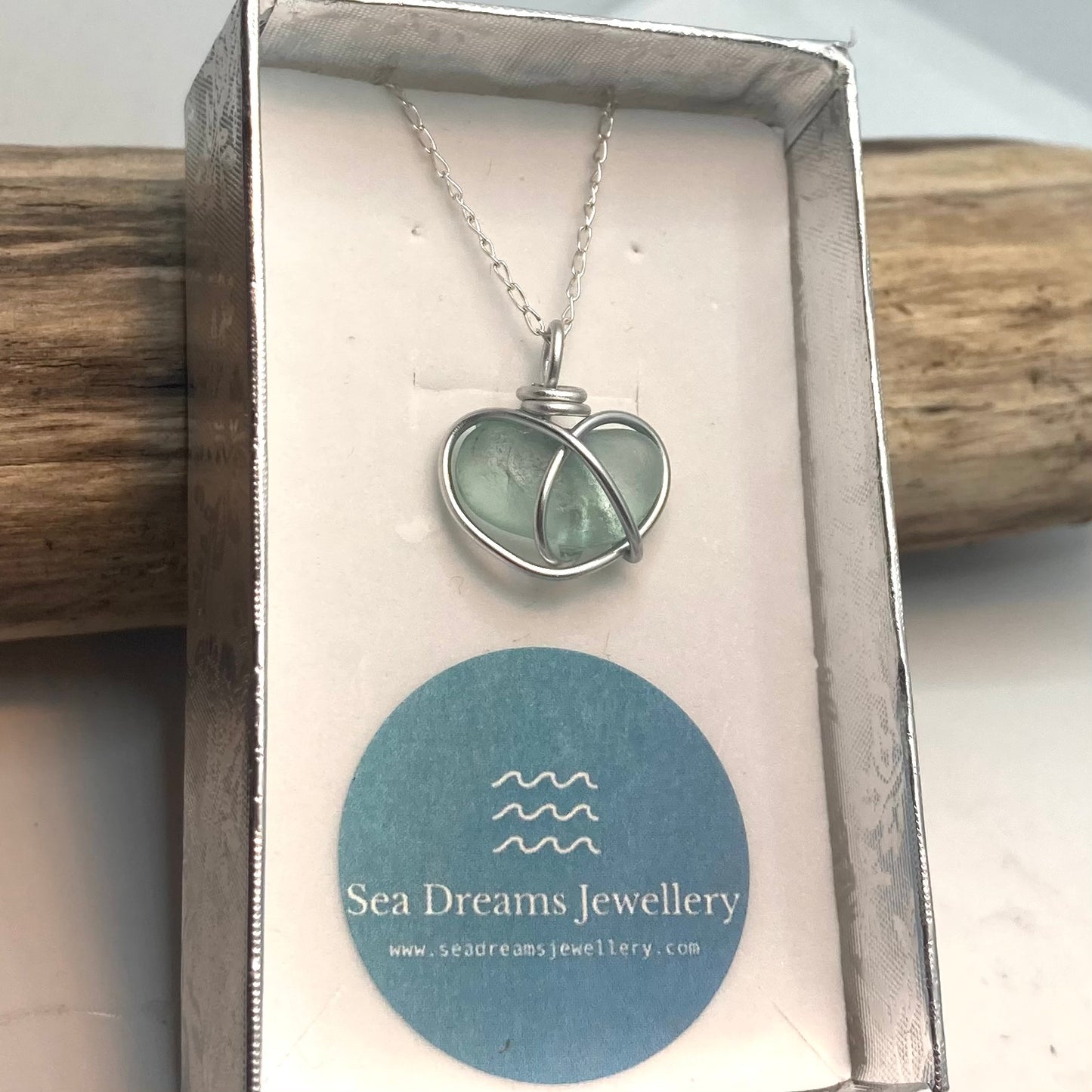 Aqua Heart Sea Glass Pendant