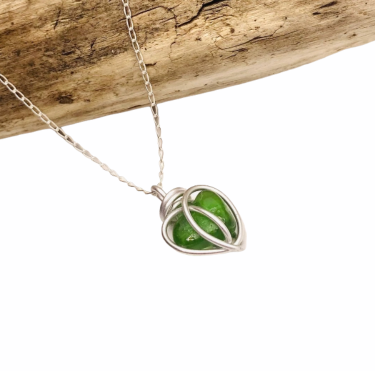 Green Devon Sea Glass Heart Pendant