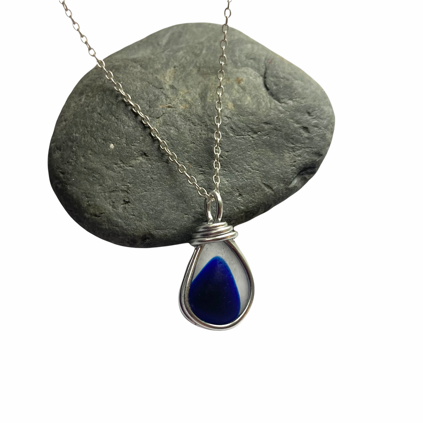 Navy and White Seaham Sea Glass Multi Pendant