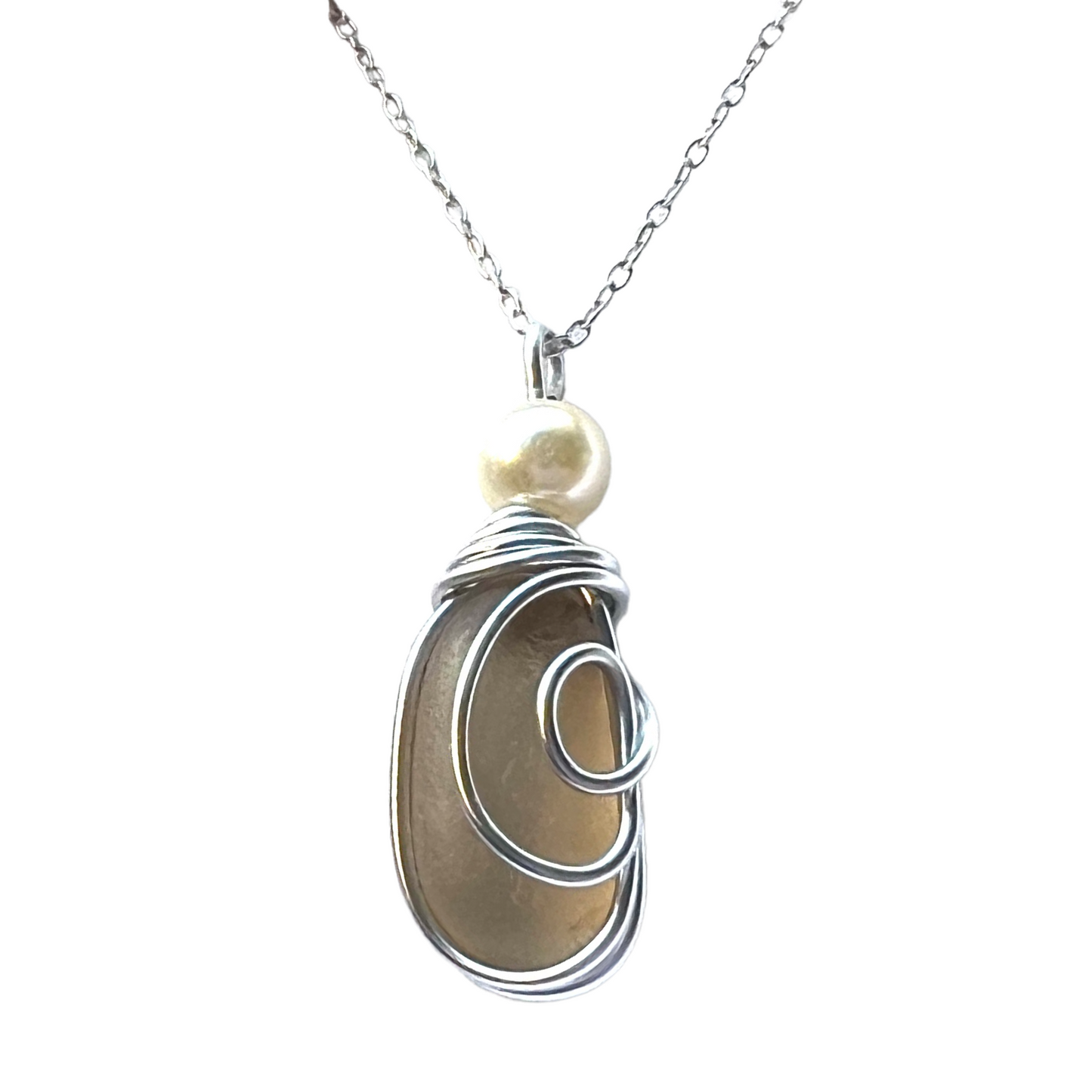 Rare Beige Seaham Sea Glass Pendant