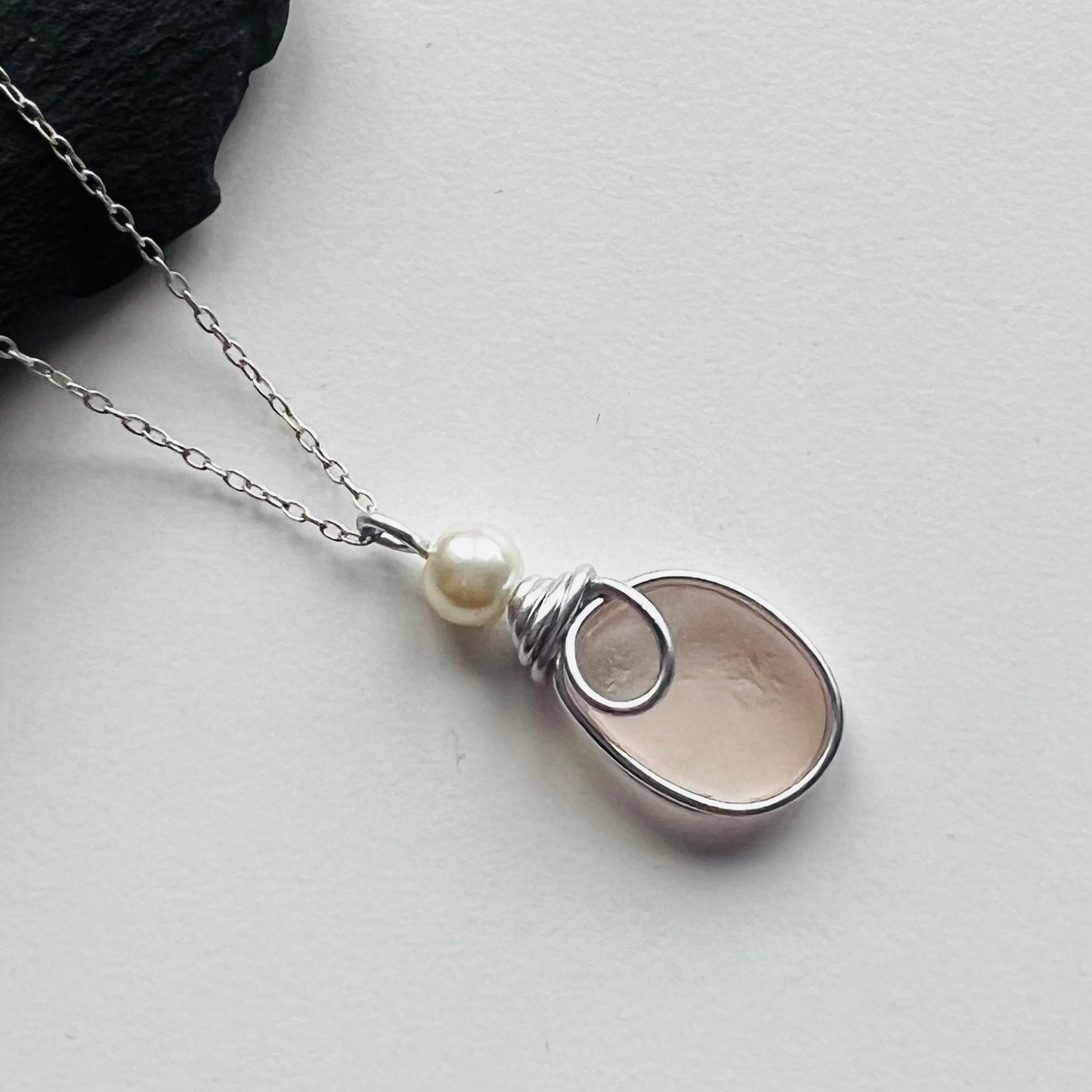 Very Pale Pink Seaham Sea Glass Pendant