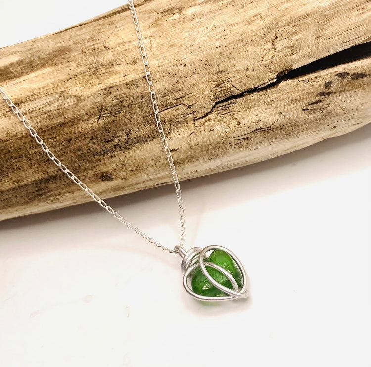Green Devon Sea Glass Heart Pendant