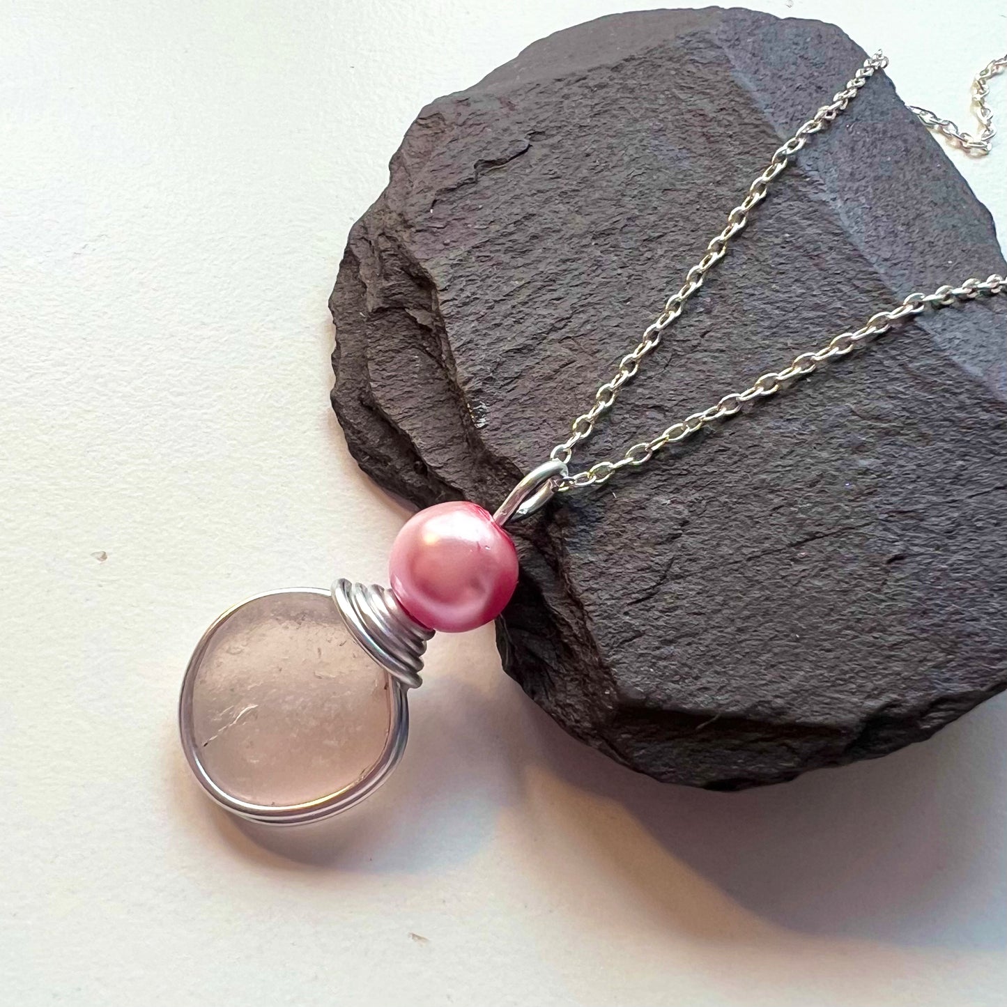 Seaham Sea Glass Rare Pale Pink Pendant