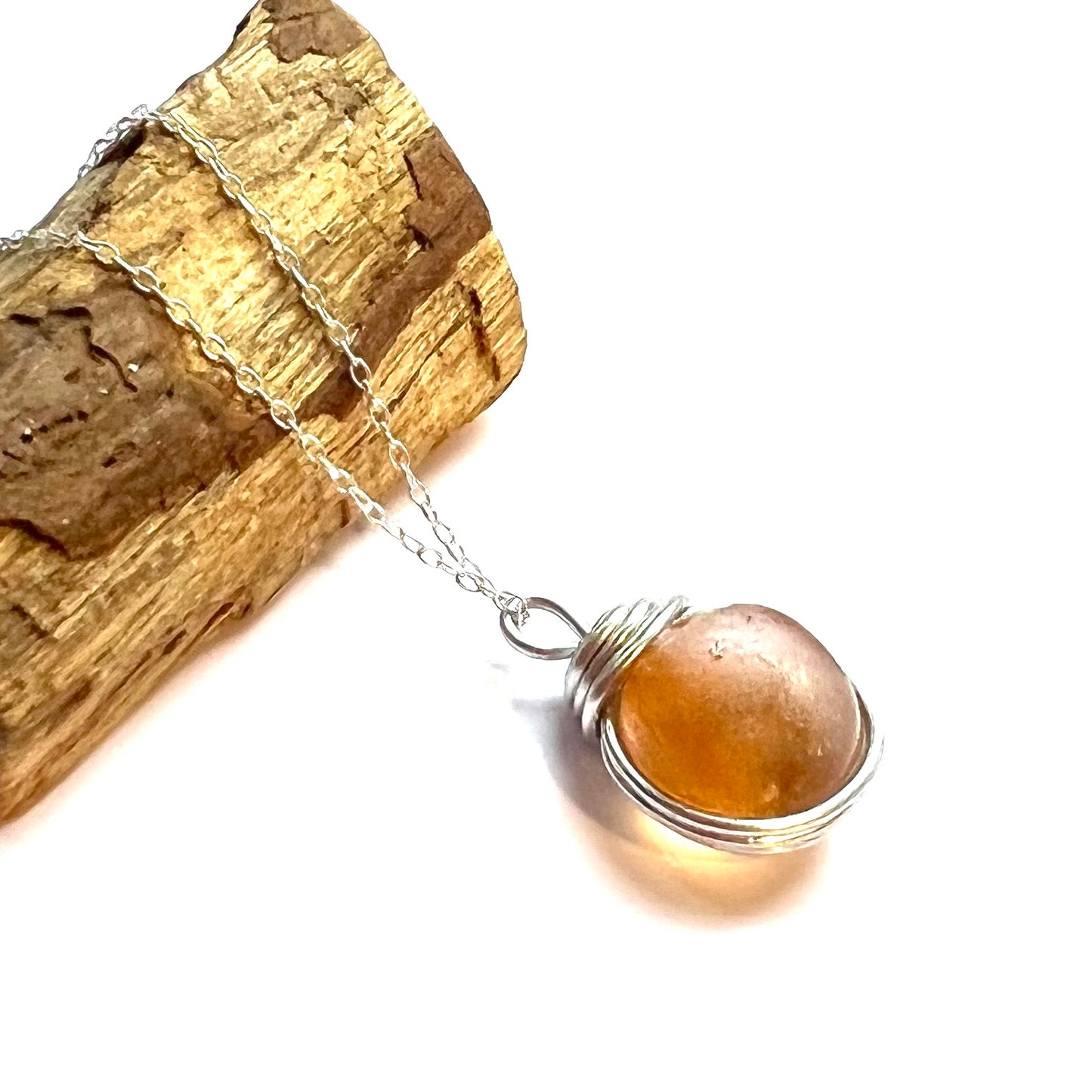 Rare Peach Colour Seaham Sea Glass Pendant