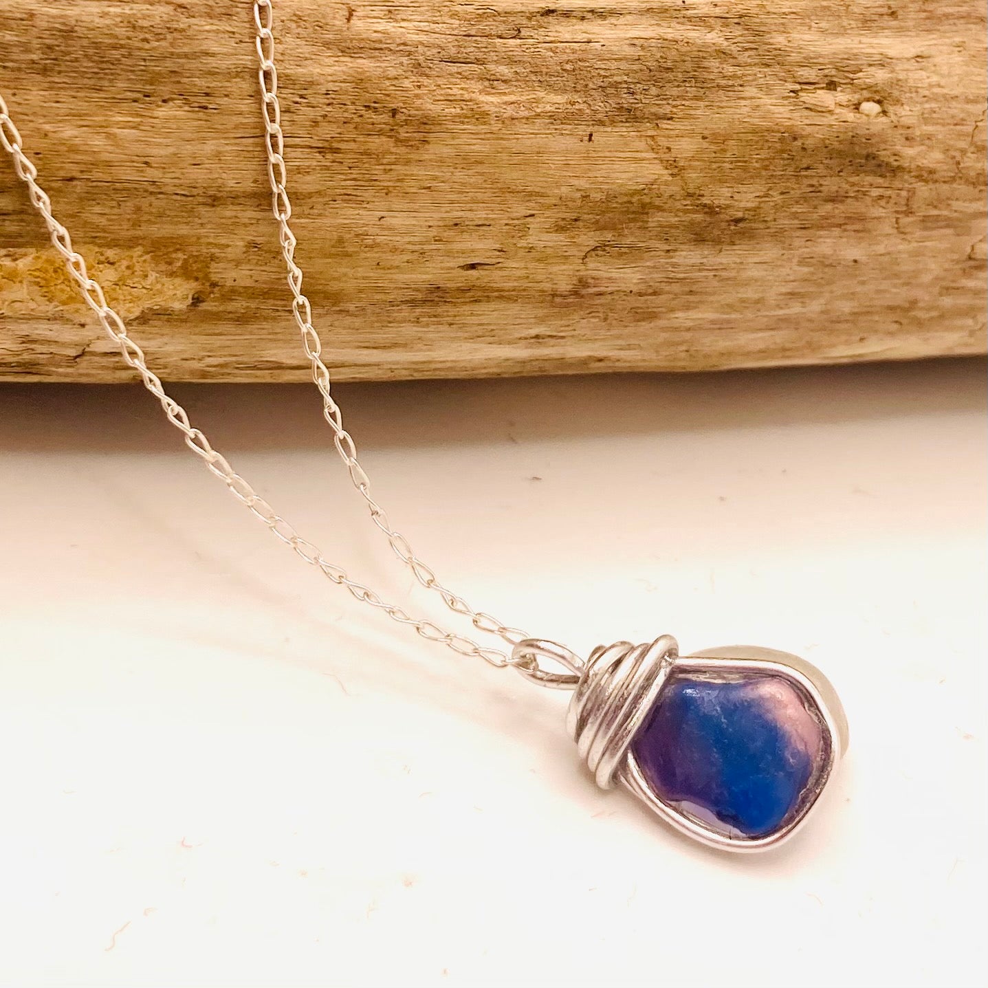 Pink and Blue Seaham Sea Glass Multicolour Pendant