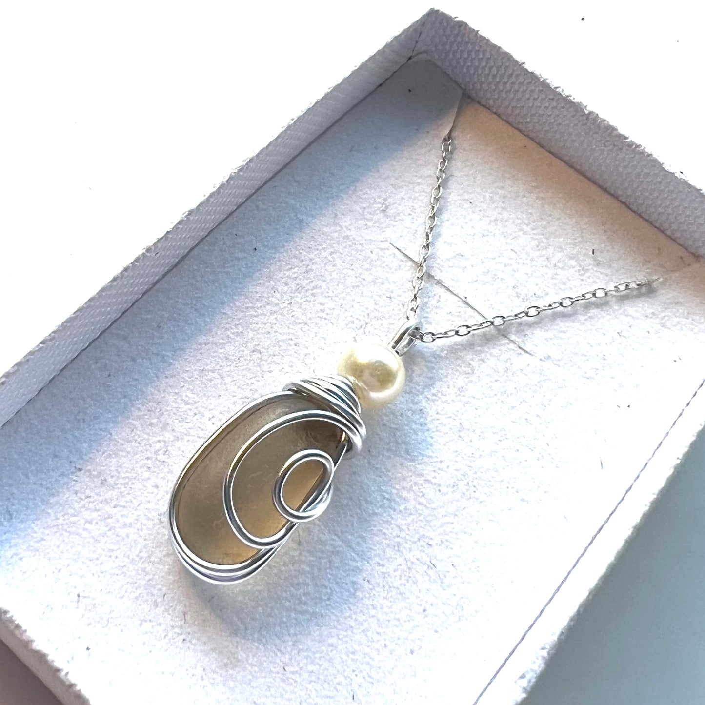 Rare Beige Seaham Sea Glass Pendant