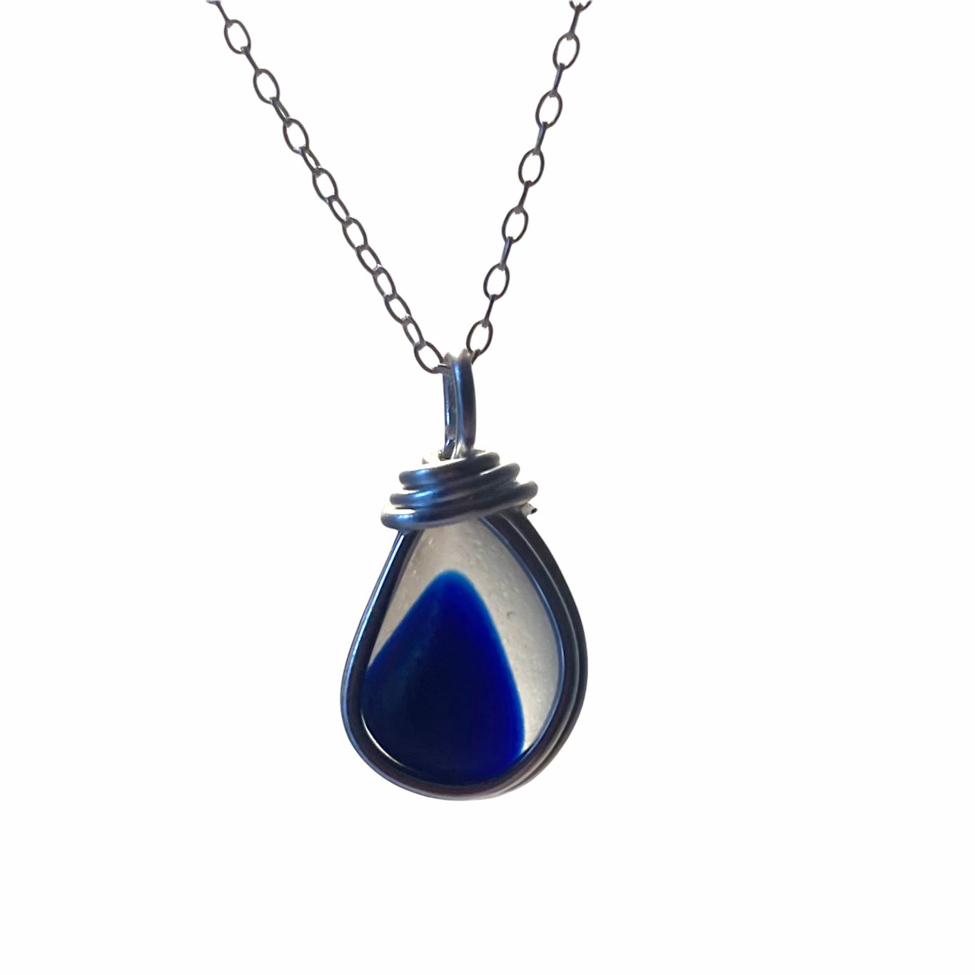 Navy and White Seaham Sea Glass Multi Pendant