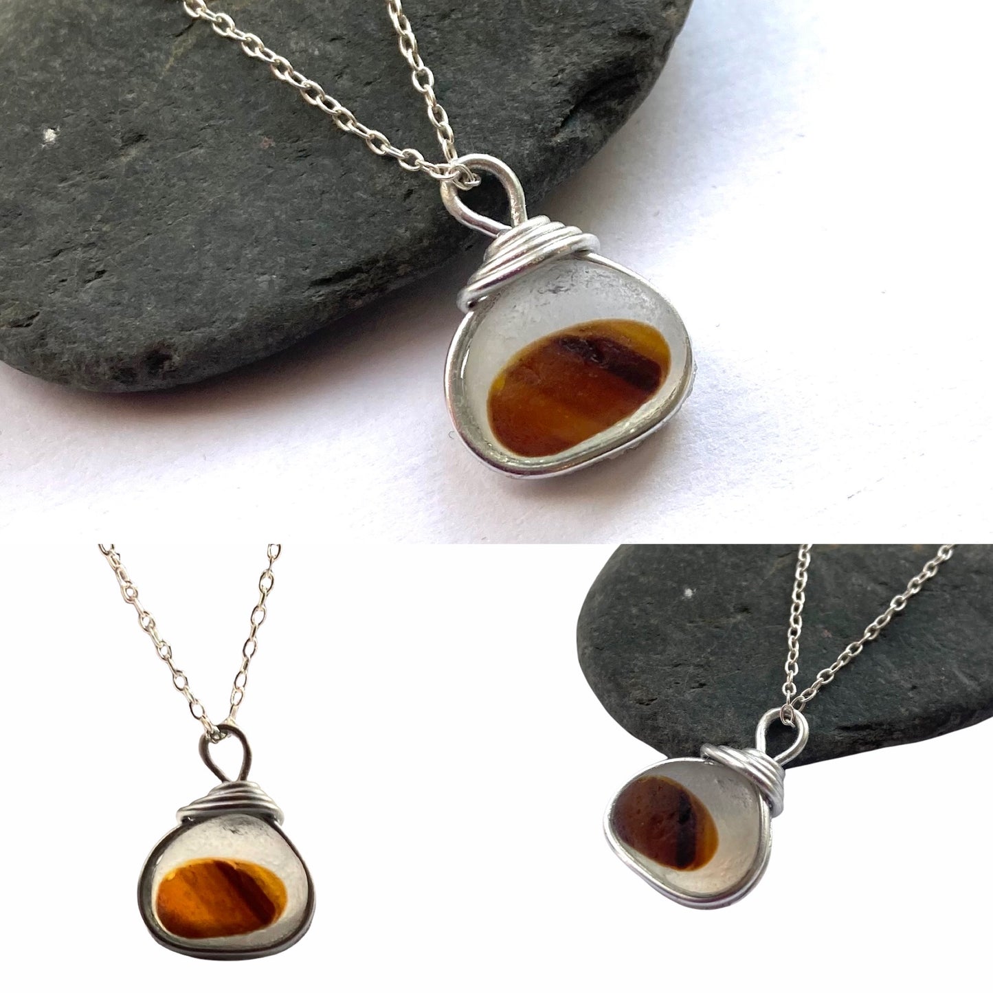 Beautiful Seaham Sea Glass Multi Tone Pendant