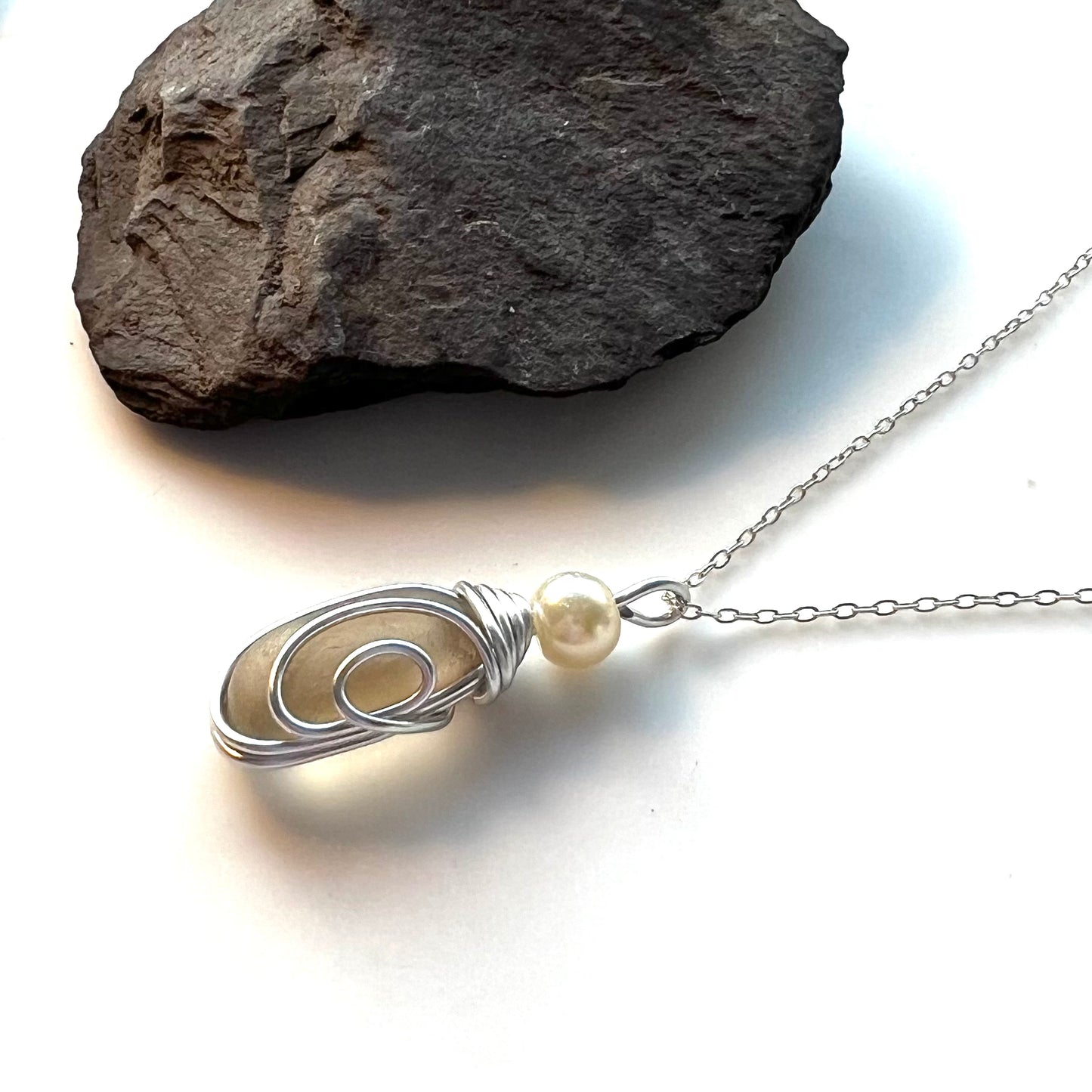 Rare Beige Seaham Sea Glass Pendant
