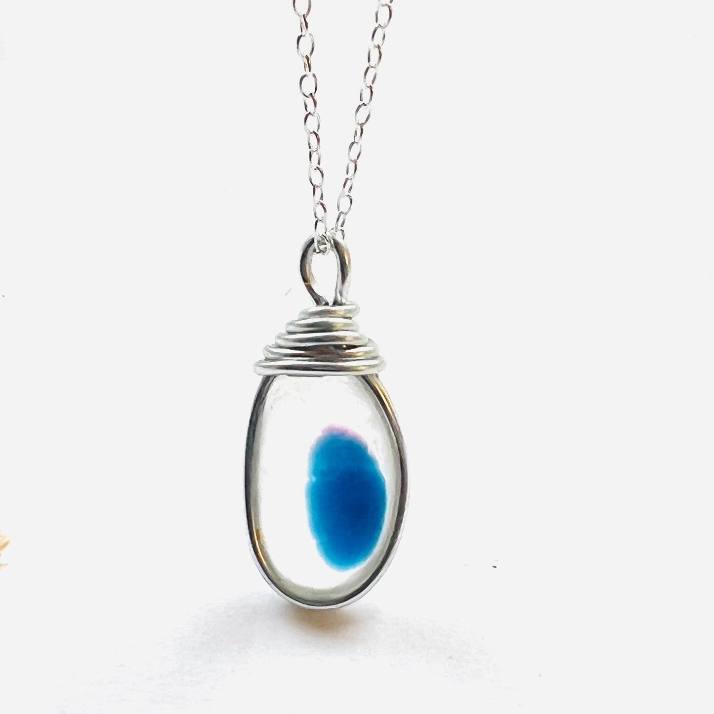 Lovely Blue with Pink Spot Seaham Sea Glass Multi Pendant