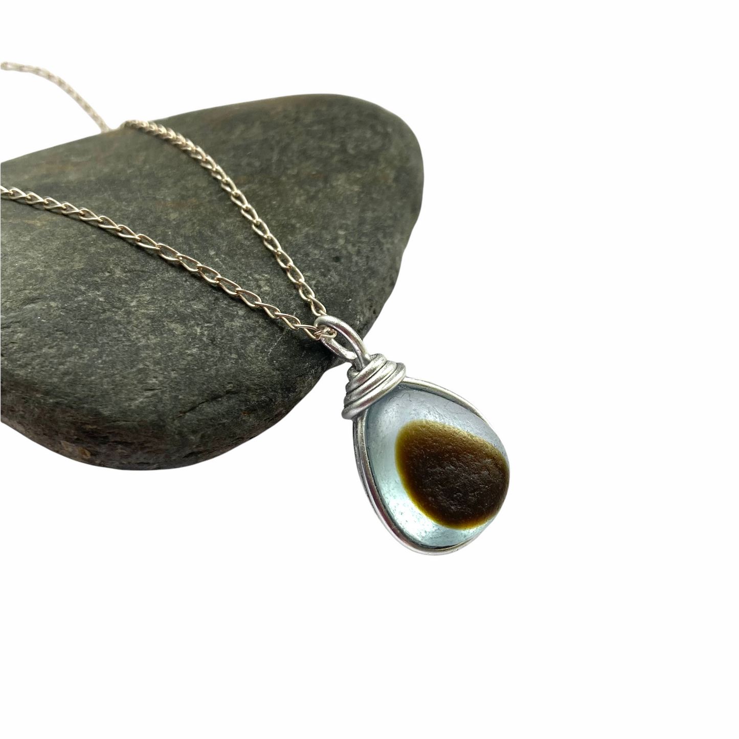 Olive and White Seaham Sea Glass Pendant