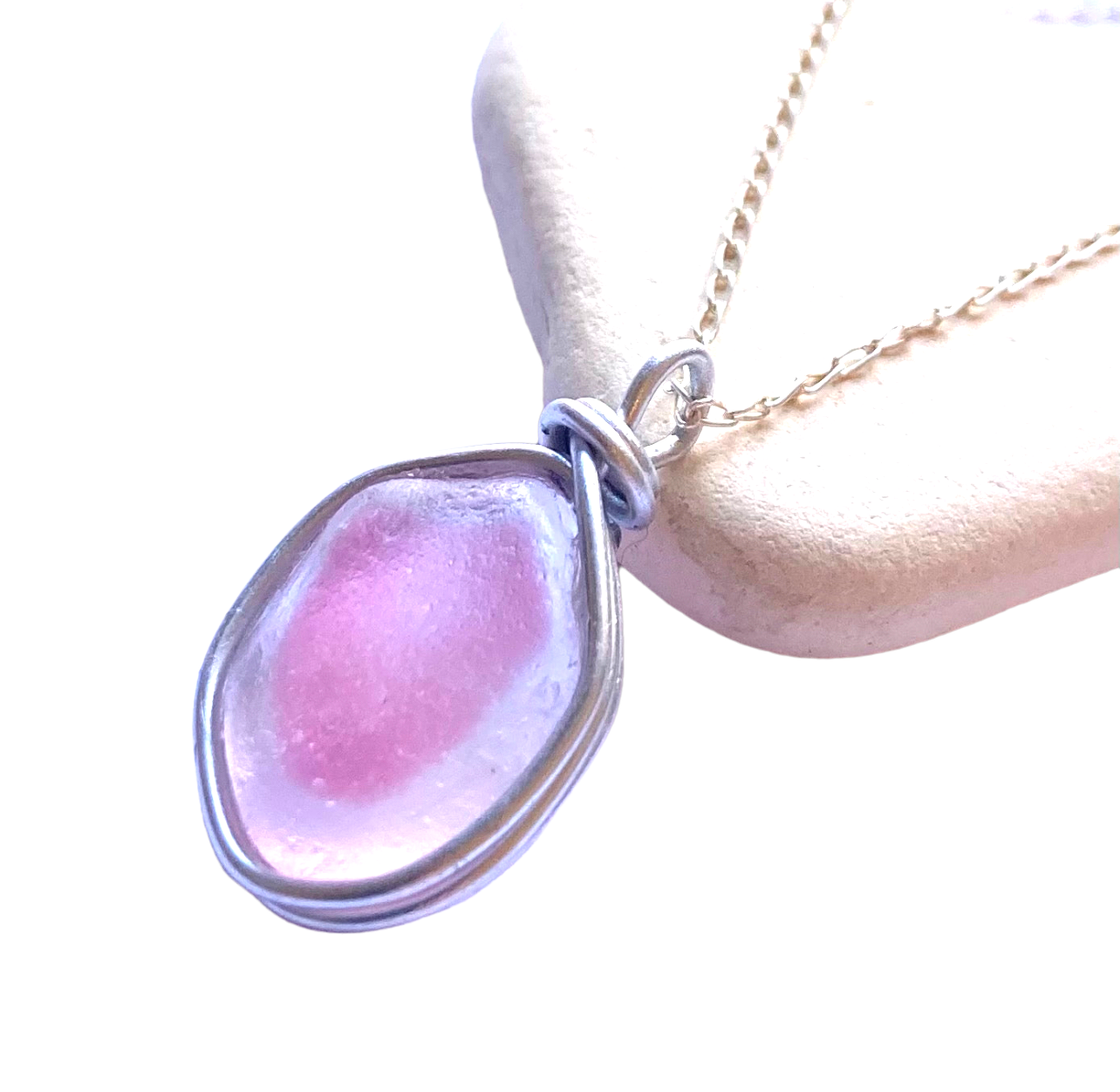 Pink and White Seaham Sea Glass Multi Pendant