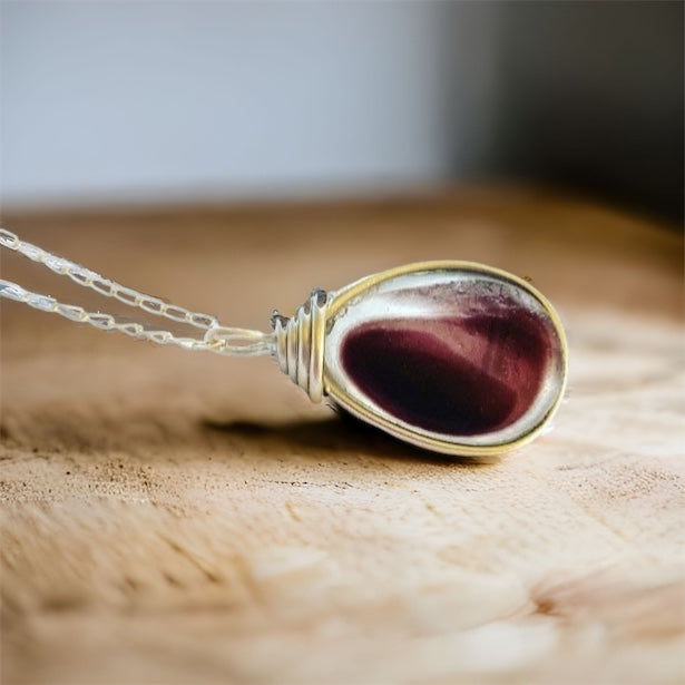 Large Burgundy Seaham Sea Glass Multi Pendant