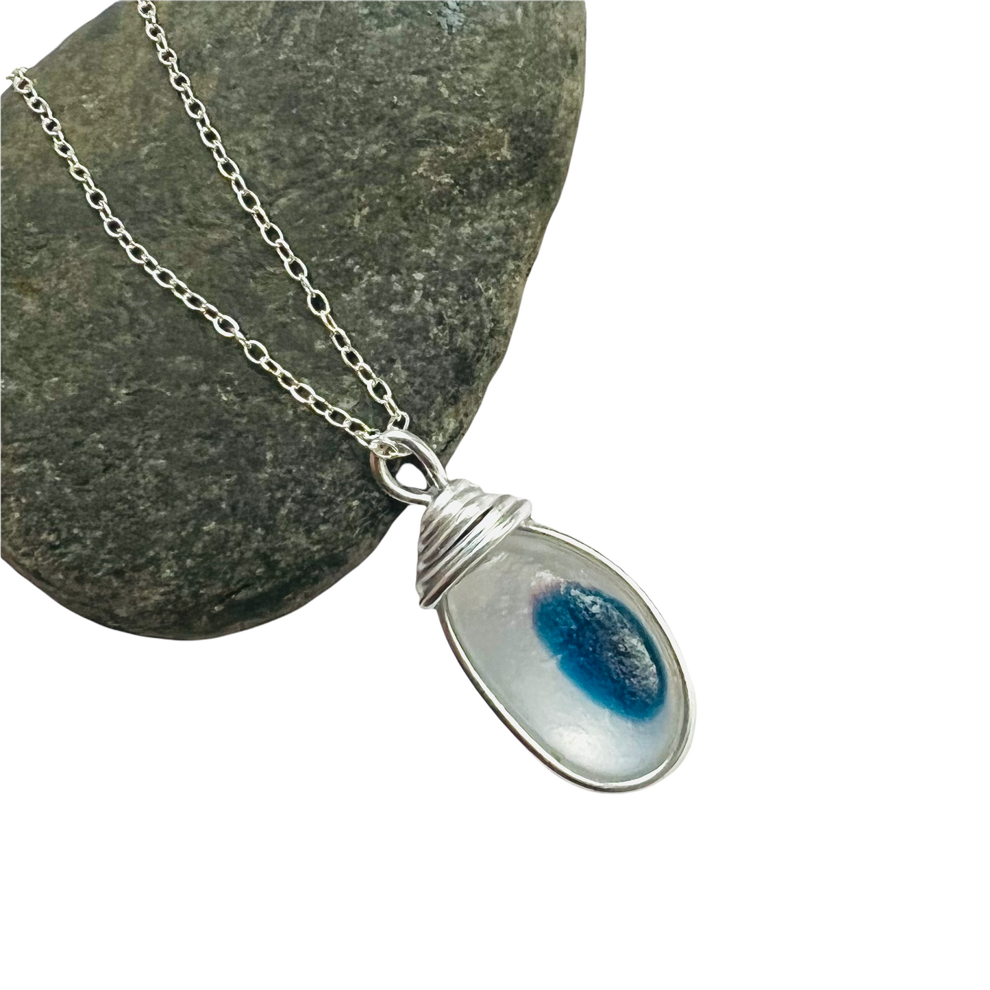Lovely Blue with Pink Spot Seaham Sea Glass Multi Pendant