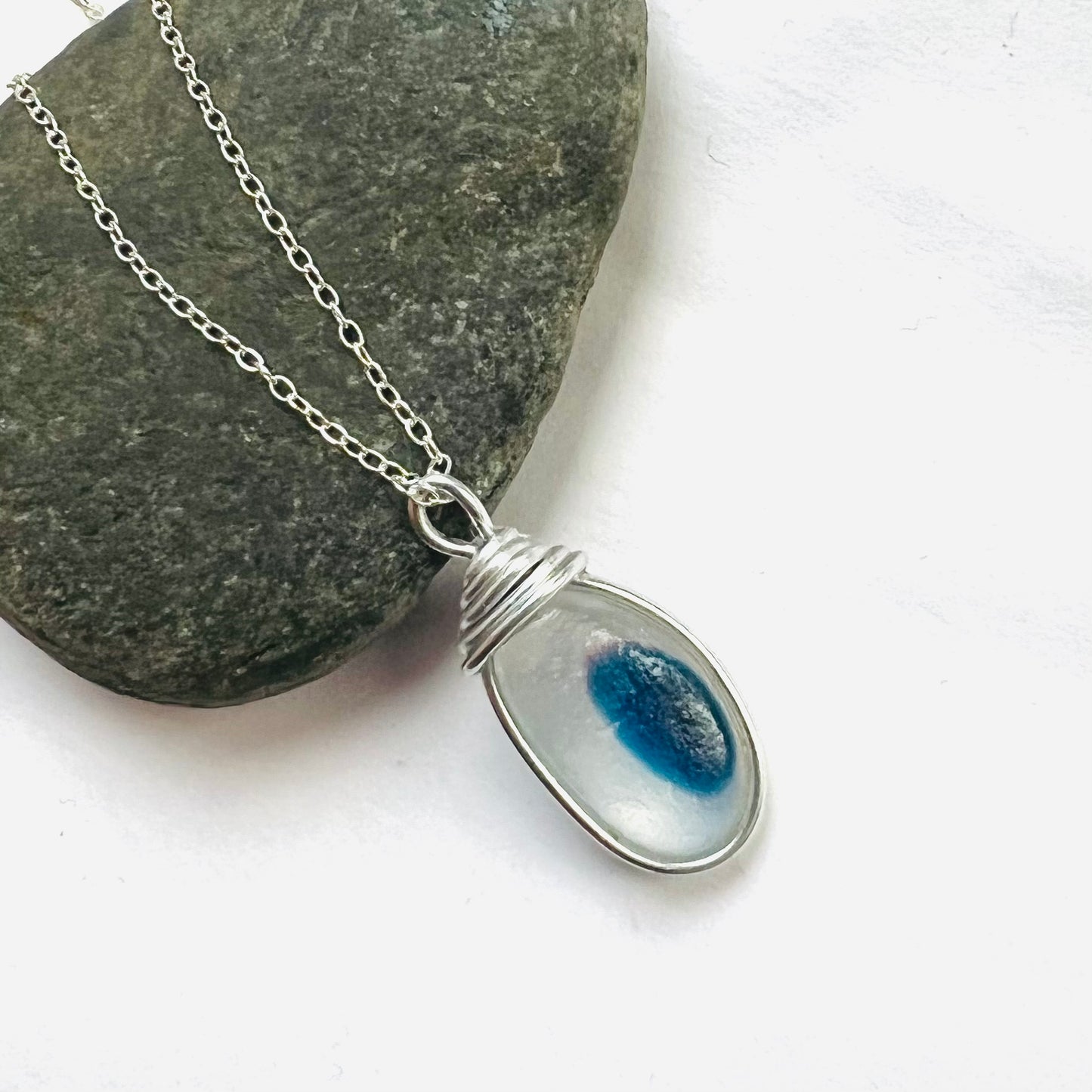 Lovely Blue with Pink Spot Seaham Sea Glass Multi Pendant