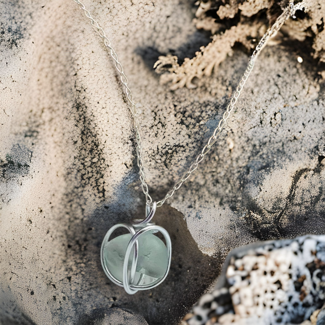 Cornish Sea Glass Seafoam Heart Pendant