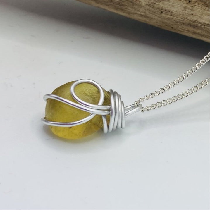Chunky Yellow Seaham Sea Glass Pendant