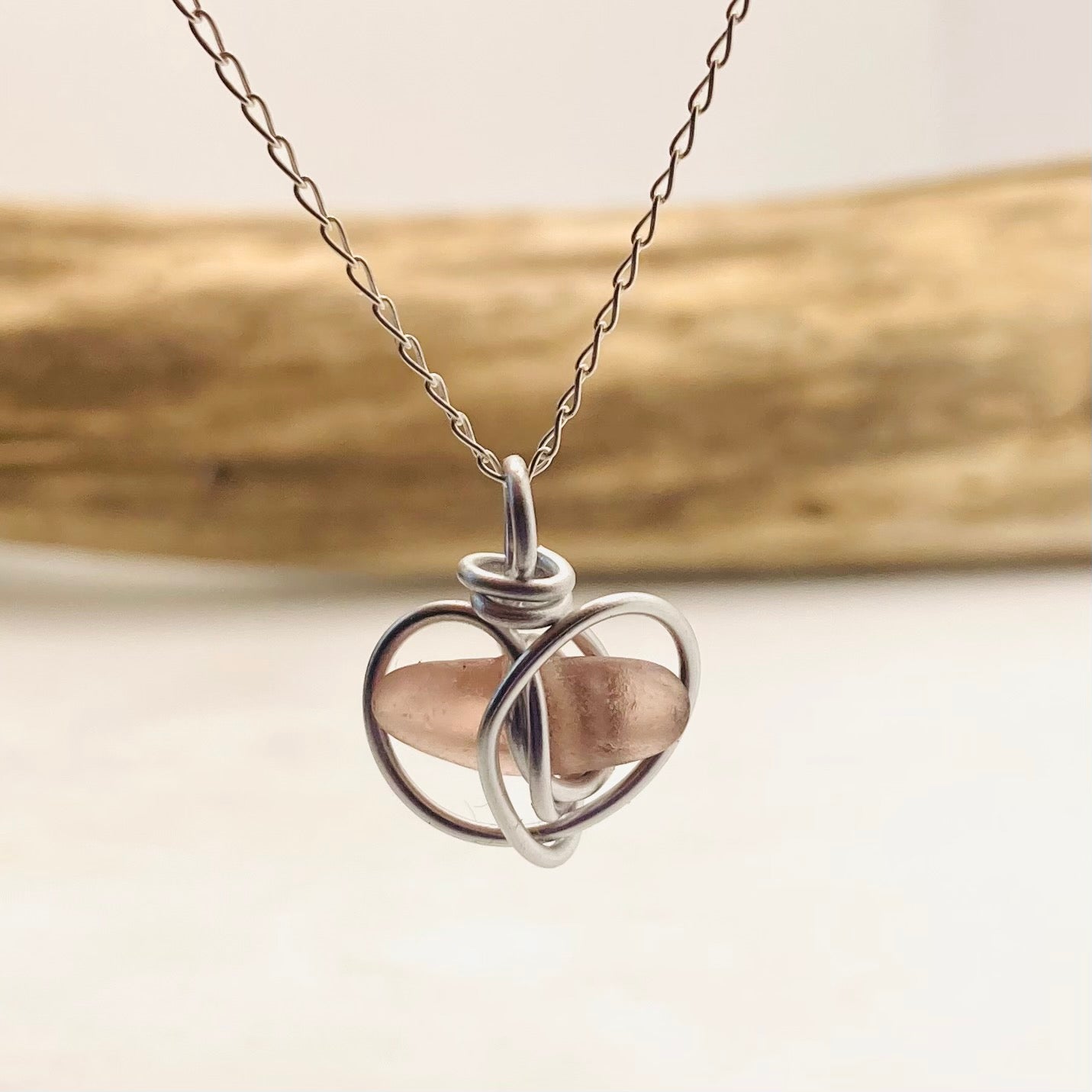 Pink Seaham Sea Glass Heart Pendant