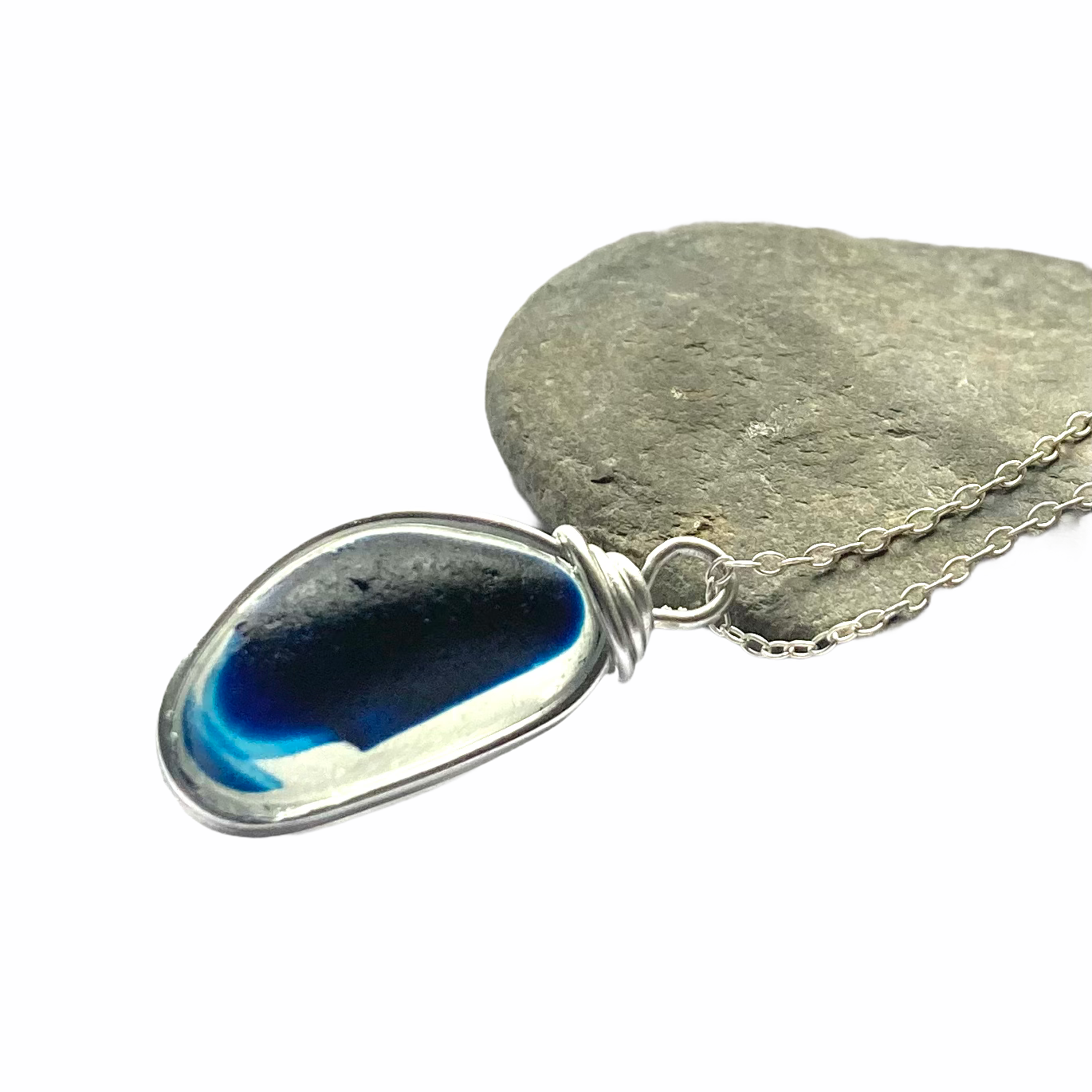 Large Seaham Sea Glass Blues Multi Pendant
