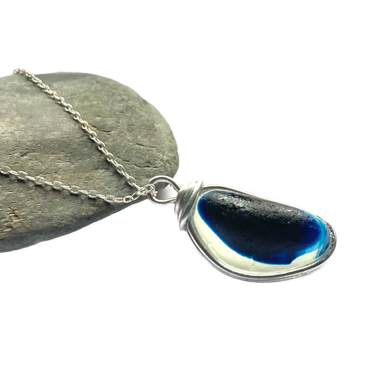 Large Seaham Sea Glass Blues Multi Pendant