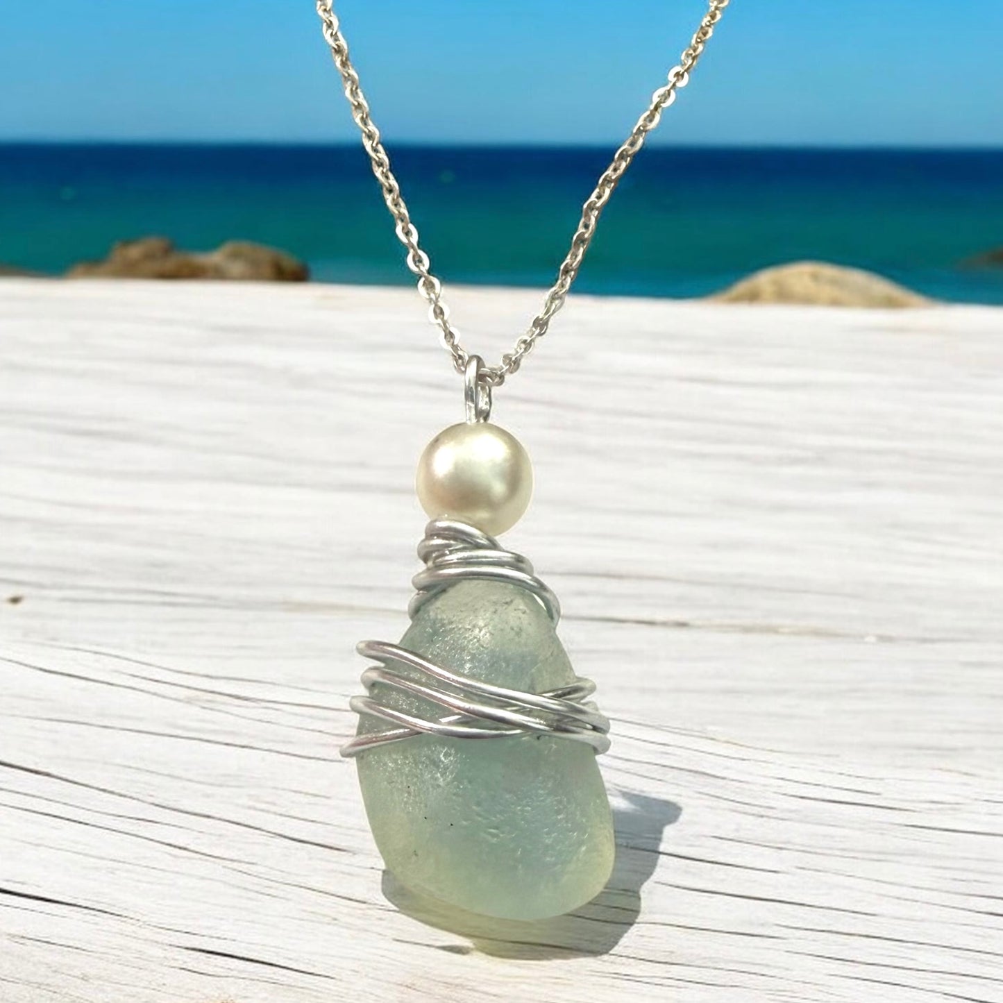 Rare Large Opalescent Seaham Sea Glass Pendant