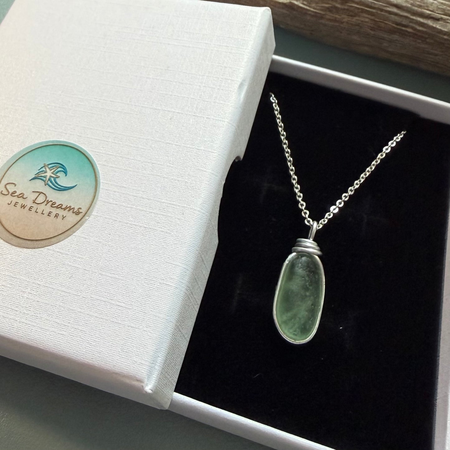 Pale Green Cornish Sea Glass Heart Pendant