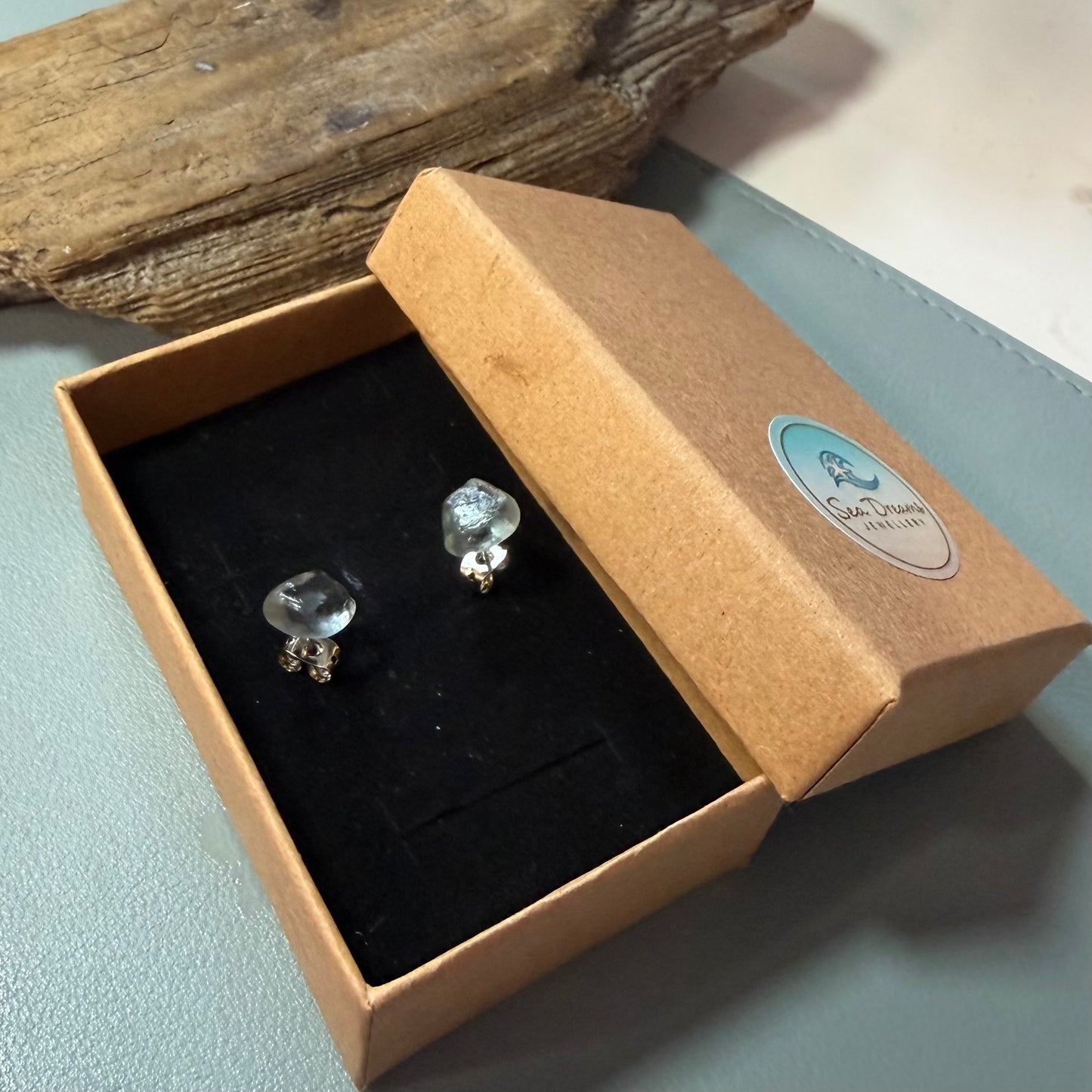 Grey Seaham Glass Stud Earrings