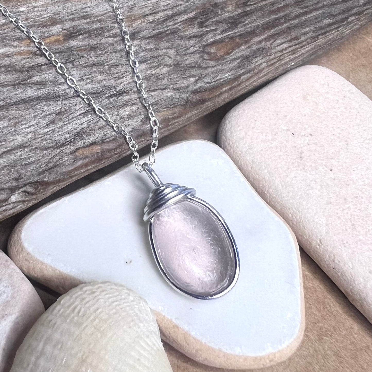 Rare Pale Pink Shade Sea Glass Pendant