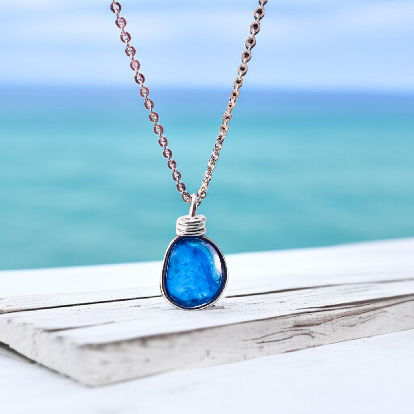 Mid Blue Seaham Sea Glass Pendant