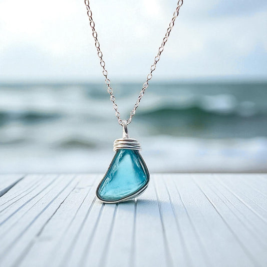 Blue Seaham Sea Glass Pendant